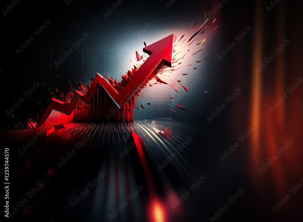 Aufkleber a vibrant red arrow dynamically surges upward against a dark backdrop, symbolizing growth and positi