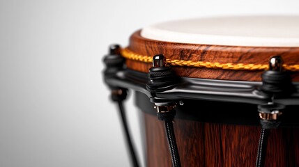 Obraz premium Close-up of a Exquisitely Crafted Djembe Drum, Showcasing its Rich Wood Grain, Elegant Design, and Intricate Details.