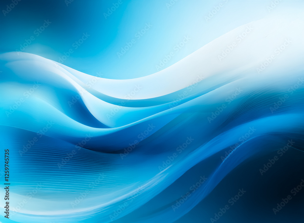 Aufkleber Abstract background featuring smooth, flowing waves in vibrant blues and soft whites, creating a dynamic and calming visual texture.