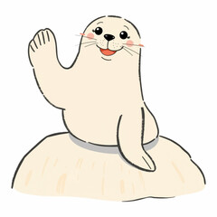 Fototapeta premium Cartoon Sea Lion Vector Illustration Hand Drawn Scalable Playful Marine Mammal Artwork