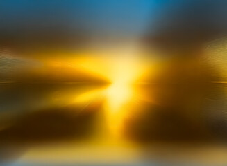 Naklejka premium A vibrant burst of yellow light dominates the center, creating a dynamic abstract design with blurred orange, brown, and blue hues.