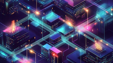 Obraz premium A detailed technical illustration of a quantum cyberattacks on a distributed quantum computing system.