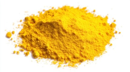 Bright Yellow Powder Pile of Spices or Seasoning on White Background