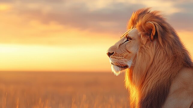lion Profile Silhouette A majestic lion in side profile silhouette, its mane framing its head as the sky shifts from dusk to night.