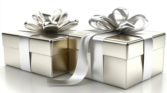 Elegant Silver Gift Boxes with Ribbon and Bows for Celebrating Special Occasions