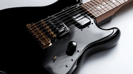 Sleek Black Electric Guitar with Gold Hardware