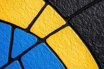 Colorful geometric pattern featuring black, blue, and yellow textures, creating an abstract visual appeal.