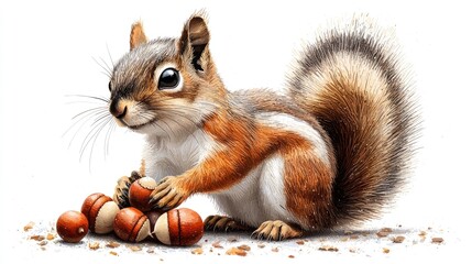 Squirrel with Acorns A Cute Rodent Collecting Nuts in a Forest Setting