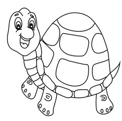 Cute cartoon hand drawn vector funny tortoise coloring page.