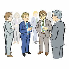 Illustration of hand drawn person doing networking at an event.