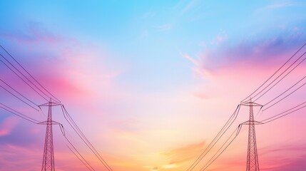 Energy stock electricity High voltage power lines against a sunset sky, symbolizing the connection between electricity and energy stocks.