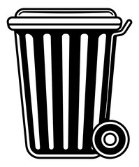 black illustration of a trash can with wheels without background