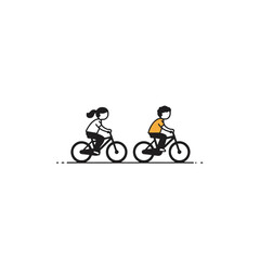 Naklejka premium Two Cartoon Characters Riding Bicycles in a Simple Minimalist Scene