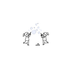 Illustration of Kids Playing with Bubbles Outdoors and Enjoying the Moment