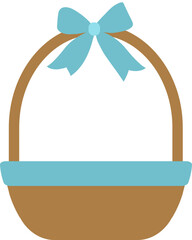 Brown picnic basket flat vector isolated.
Easter empty basket icon. 
Empty flower basket vector.
Bow decorated basket.
Transparent background.