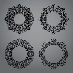 Set of decorative frames Elegant vector element for design in Eastern style, place for text. Floral black and gray borders. Lace illustration for invitations and greeting cards