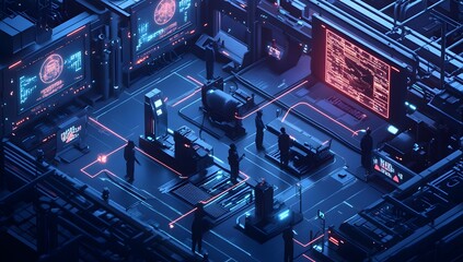 Fototapeta premium Futuristic Tech Facility Interior with Workers