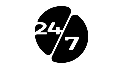 24/7 symbol, black isolated silhouette