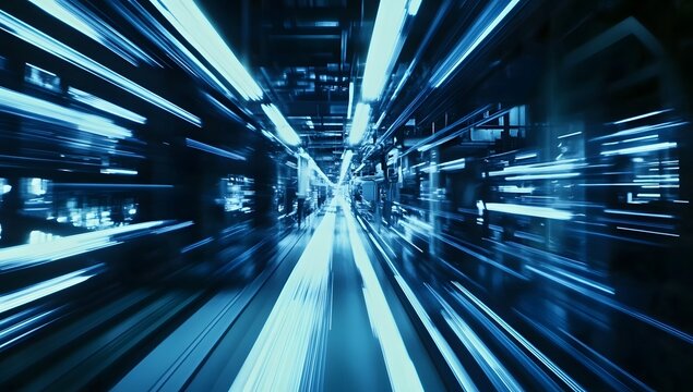 Futuristic tunnel of light trails