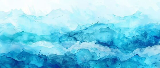 Vibrant blue azure and turquoise abstract watercolor background with sea waves gradient pattern, perfect for textures, web banners, and design projects