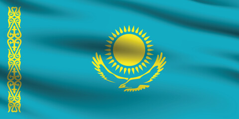 Flag of Kazakhstan. Kazakhstan flag official size and color standards digital vector illustration. Waving flag icon.