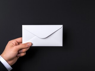 Fototapeta premium A hand holding a white envelope against a dark background.