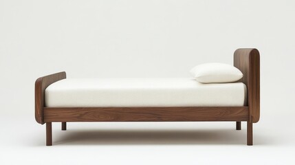 Fototapeta premium A neatly arranged minimalist bedroom with a bed raised on wooden legs.