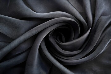 Fototapeta premium Dark Fabric Swirls, Elegant Texture, Smooth, Soft, Luxurious, Gray, Draped, Abstract, Woven, Close-up, Detailed, Silky