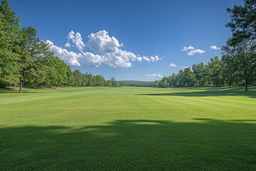 A Pristine Golf Course At Augusta, Lush Green Grass, Iconic Scenery, Peaceful Atmosphere