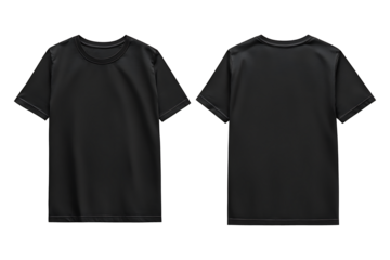 Black blank t shirt front and back mockup. T-Shirt template from two sides isolated on transparent and white background