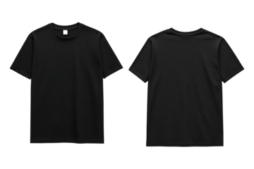 Black blank t shirt front and back mockup. T-Shirt template from two sides isolated on transparent and white background