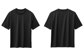 Black blank t shirt front and back mockup. T-Shirt template from two sides isolated on transparent and white background