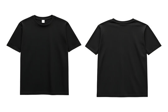 Black blank t shirt front and back mockup. T-Shirt template from two sides isolated on transparent and white background