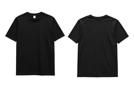 Black blank t shirt front and back mockup. T-Shirt template from two sides isolated on transparent and white background
