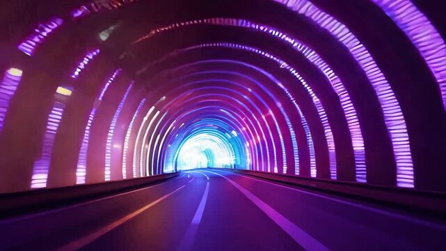 Colorful led tunnel journey with dynamic light patterns