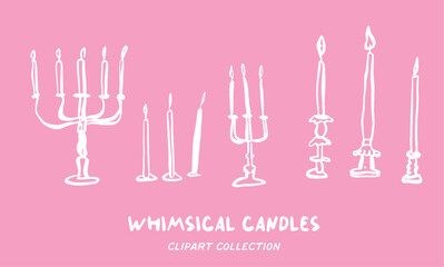 Beautiful collection of hand drawn vector whimsical style candles illustration