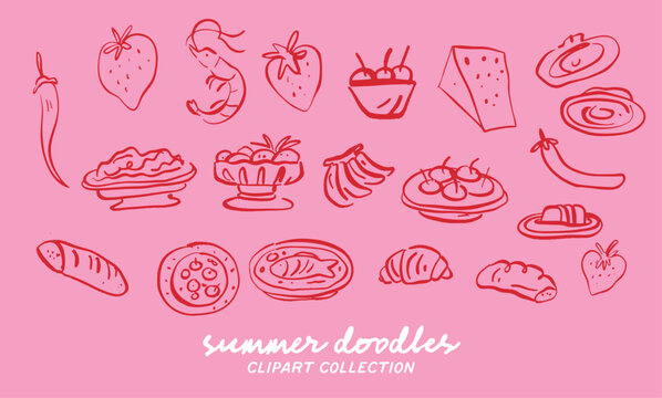 Beautiful collection of hand drawn vector whimsical style food illustration