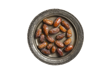 Sweet Dates on Ornate Silver Plate Ramadan Delightful Treat