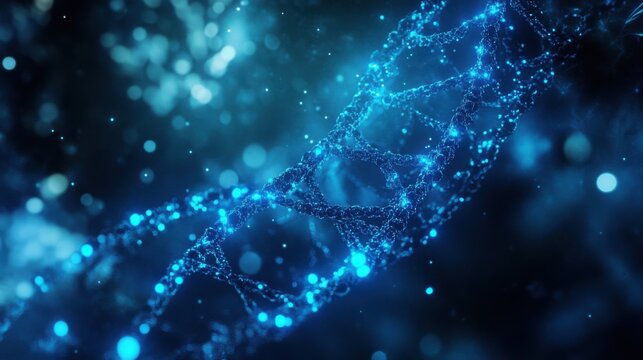 Abstract Glowing Blue DNA Strand Science Genetics Background Medical Research