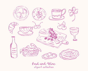 Set of whimsical hand-drawn dolce la vita illustration in trendy vintage style
