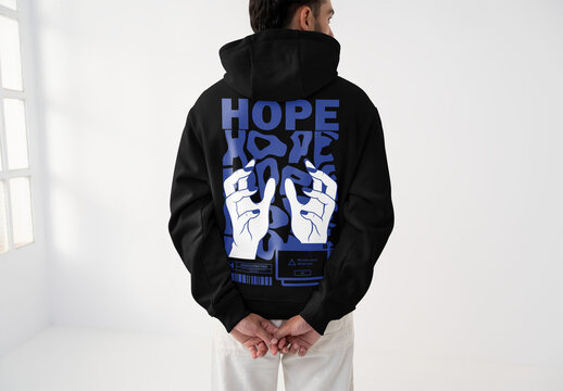 Mockup Of Man In Customized Hoodie, Rear View