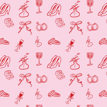 hand drawn whimsical wedding party seamless pattern