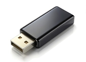 Black USB Flash Drive on White Background