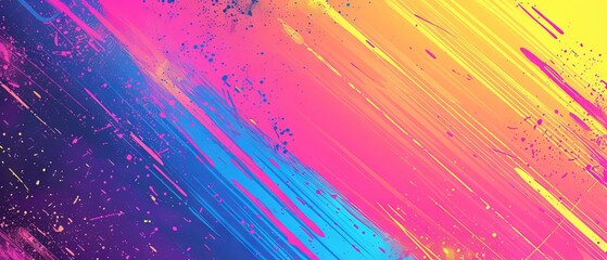 Vibrant retro 80s and 90s inspired abstract background banner featuring a bold noisy gradient, neon hues, and playful Memphis-style shapes