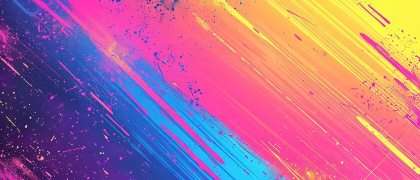 Vibrant retro 80s and 90s inspired abstract background banner featuring a bold noisy gradient, neon hues, and playful Memphis-style shapes