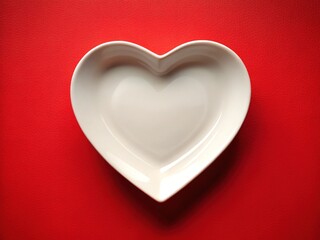 Heart Plate on Red Background Stock Photo