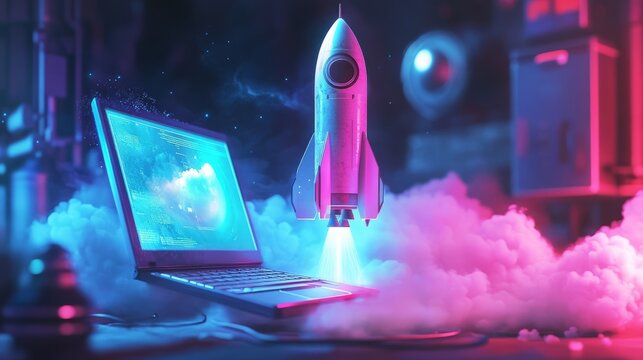 Cyberpunk Rocket Launch From Laptop