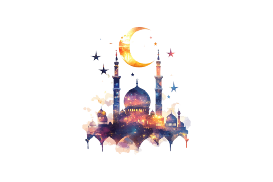 Majestic Mosque Under Starlit Sky Crescent Moon Divine Beauty Peaceful Night