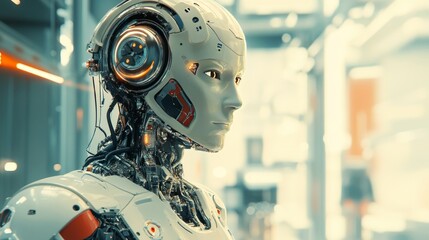 Fototapeta premium Pensive Robot Looking To The Future