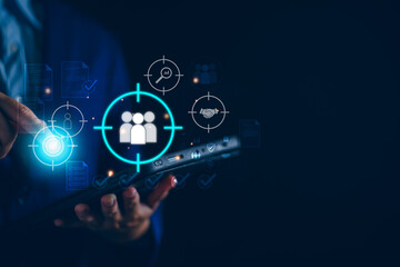 Human resource management concept, Digital HR effective management and recruitment, effective organizational structure, organizational leadership and team building.